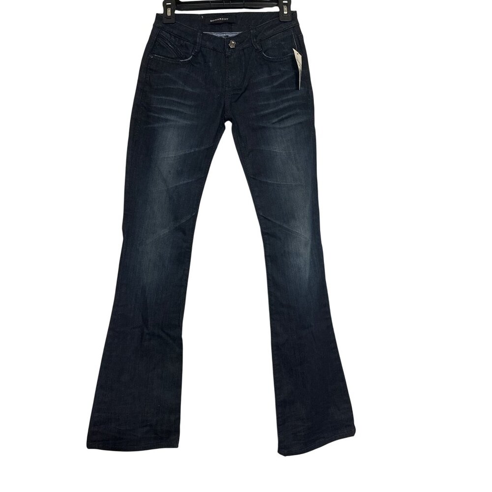 Womens Monarchy Dark Wash Bootcut Jeans W/ Faded Detailing - Size 24